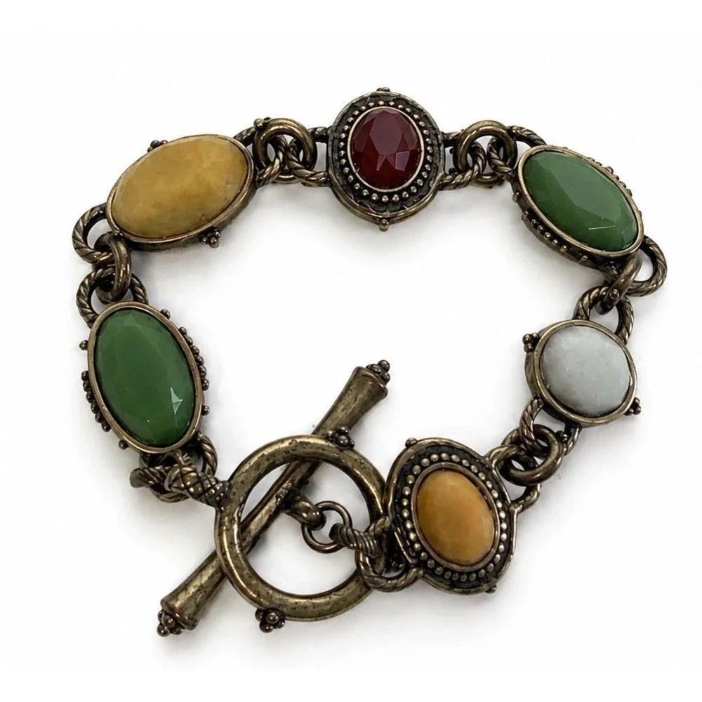 1 Lucky Brand Antiqued Multi Stone + 1 LB Floral Filigree Bracelet